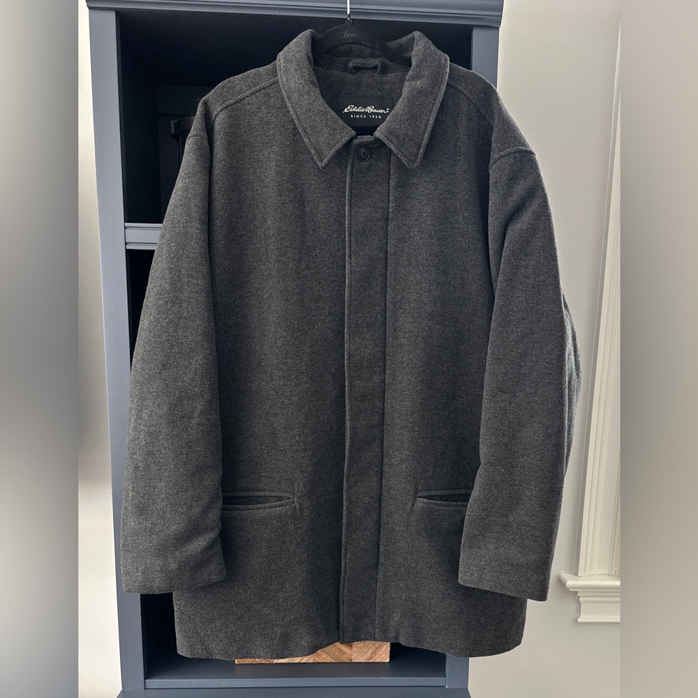 VTG Eddie Bauer Coat Mens XXL Heavy Gray Wool Cashmere Blend Full Zip